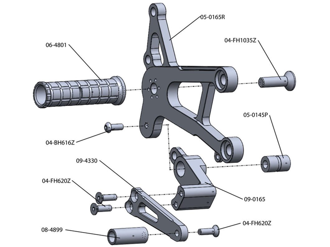 05-0165B Kawasaki Ninja ZX10 2006-10 Complete Rearset Kit w/ Pedals - STD/GP Shift-Woodcraft