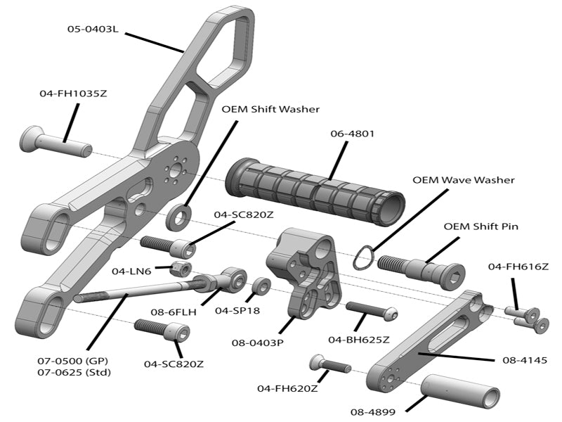05-0404B Yamaha R3 Rearset - GP Shift-Woodcraft