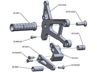 05-0165B Kawasaki Ninja ZX10 2006-10 Complete Rearset Kit w/ Pedals - STD/GP Shift-Woodcraft