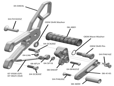 05-0404B Yamaha R3 Rearset  - GP Shift-Woodcraft
