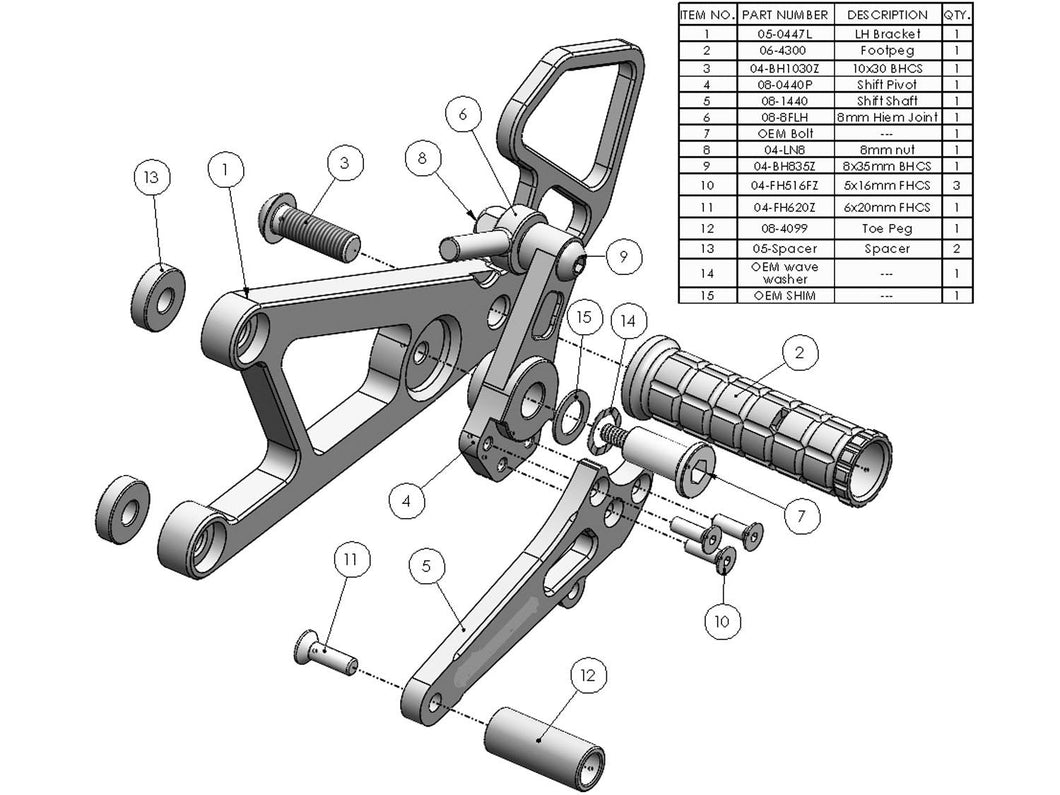 05-0447B 2003-05 Yamaha R6 Complete  Rearset-Woodcraft