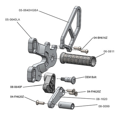05-0640BA Ducati 848/1098/1198/848 EVO Complete Rearset - Clear-Woodcraft