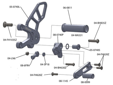 05-0740B 2008-10 Aprilia RSV4 Complete Rearset-Woodcraft