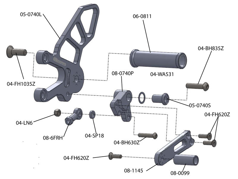 05-0740B 2008-10 Aprilia RSV4 Complete Rearset-Woodcraft