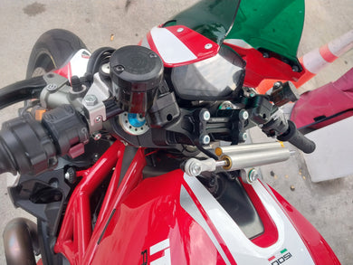 Ducati Monster 1200R 2016-19 Front Mount 35mm Eccentric Adapter Plate  W/Steering Damper Mount, Black Bars-Woodcraft