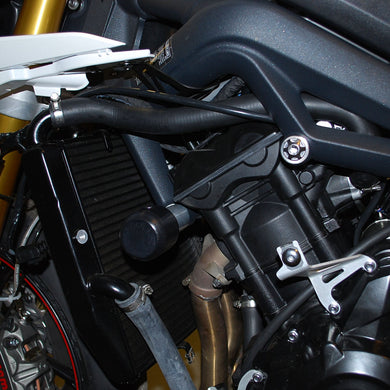 50-0502U 2013-17 Triumph 675, 2013-16 Street Triple Under Body Frame Slider Kit  w/ 1099 Pucks-Woodcraft